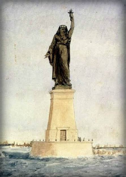 Lakaran konsep Egypt Carrying Light to Asia karya Bartholdi untuk Terusan Suez