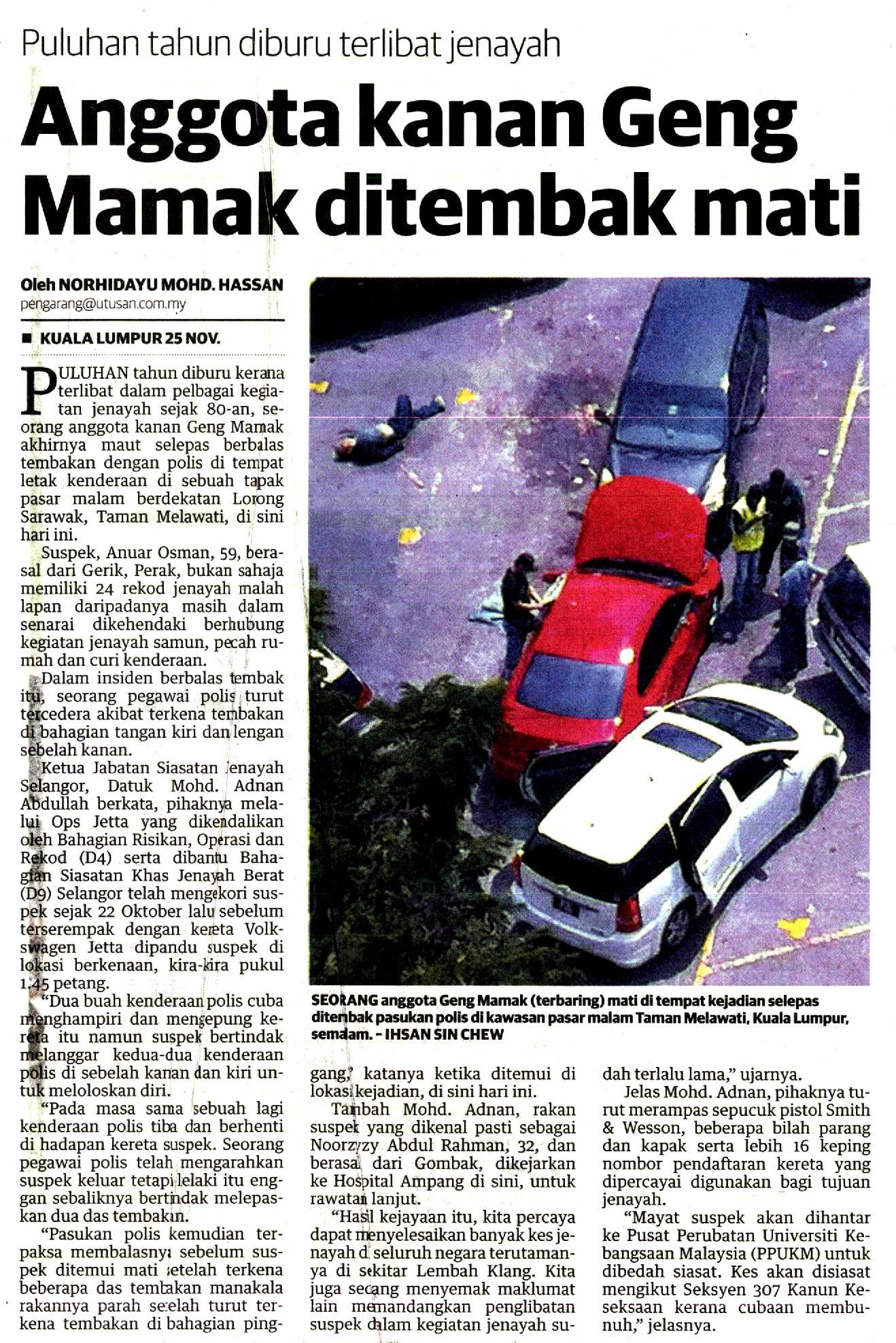 Laporan akhbar Utusan mengenai Ops Jetta dan tindakan membanteras saki baki kumpulan jenayah