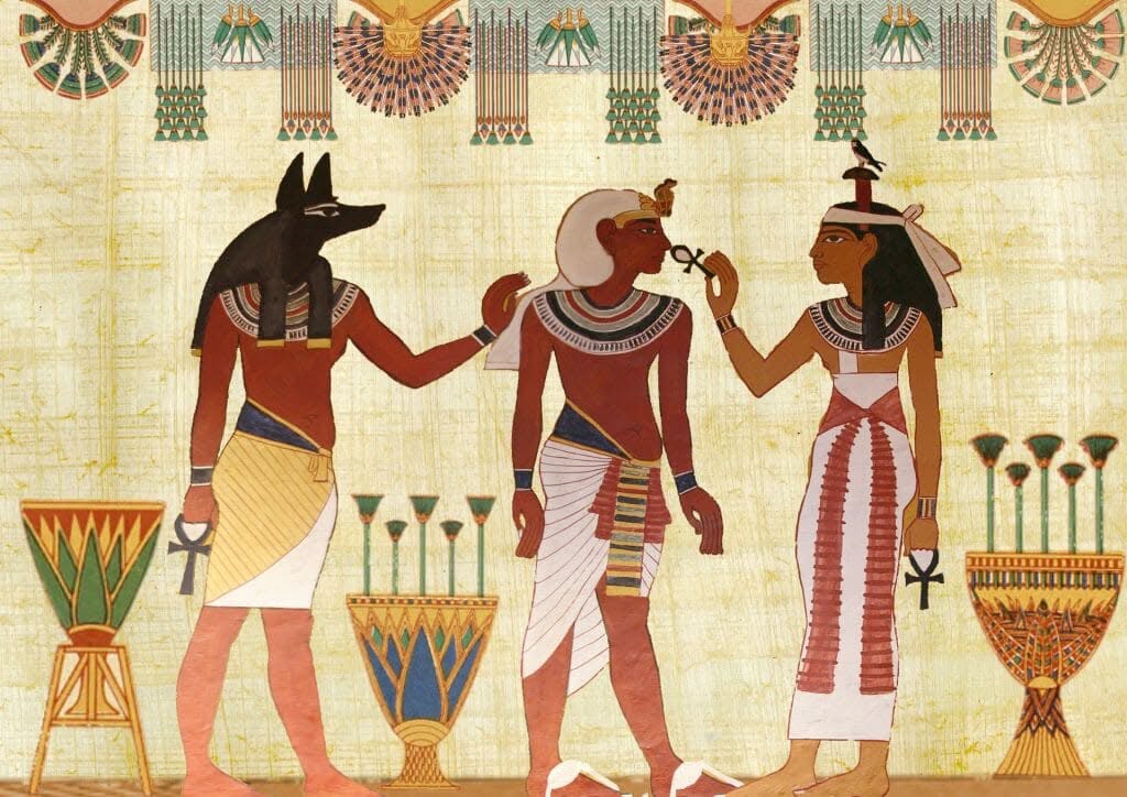 Lukisan papirus Mesir Purba memaparkan dewa Anubis dan firaun berbadan licin tanpa bulu